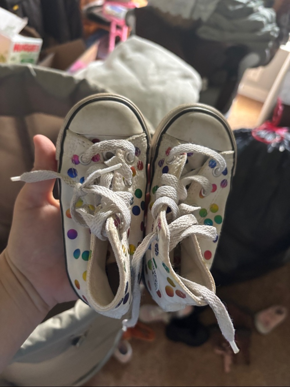Converse Kids White High-Top Sneakers with Rainbow Polka Dots